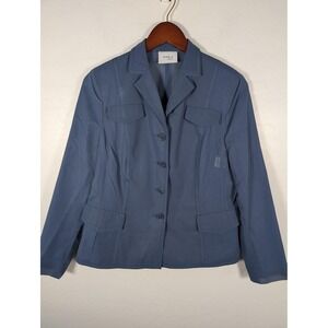 Akris Punto Jacket Womens 8 Blue Blazer Lightweight Cotton Button Front Pockets